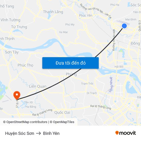 Huyện Sóc Sơn to Bình Yên map