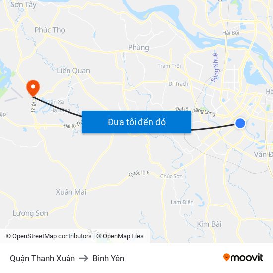 Quận Thanh Xuân to Bình Yên map