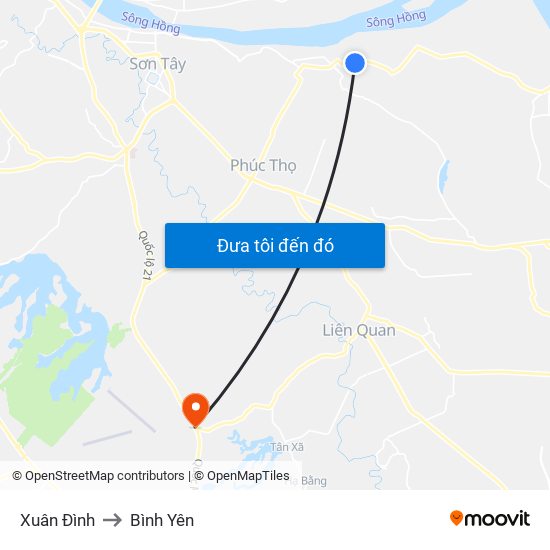 Xuân Đình to Bình Yên map