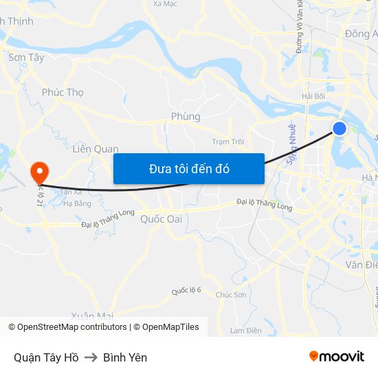 Quận Tây Hồ to Bình Yên map