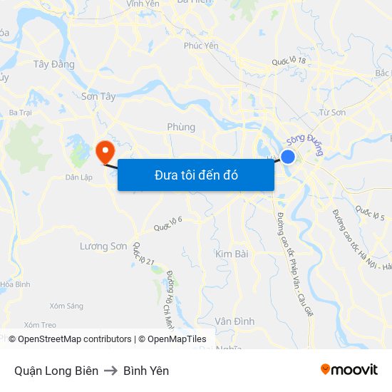 Quận Long Biên to Bình Yên map