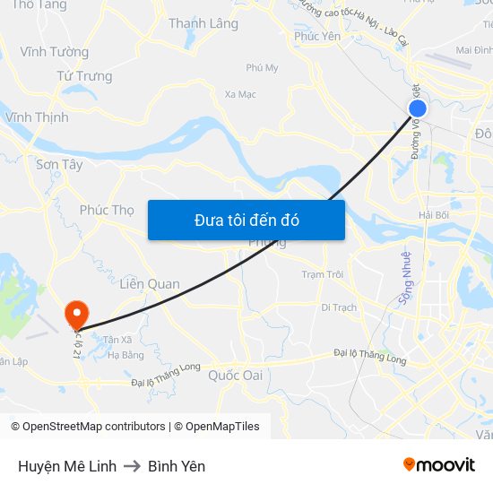 Huyện Mê Linh to Bình Yên map