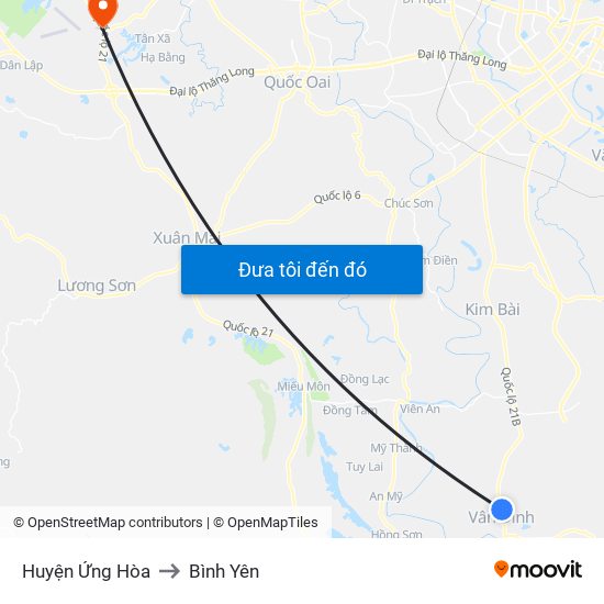 Huyện Ứng Hòa to Bình Yên map