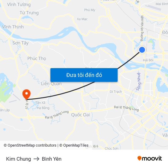 Kim Chung to Bình Yên map