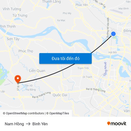 Nam Hồng to Bình Yên map