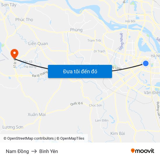 Nam Đồng to Bình Yên map