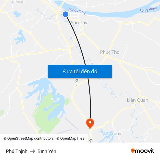 Phú Thịnh to Bình Yên map