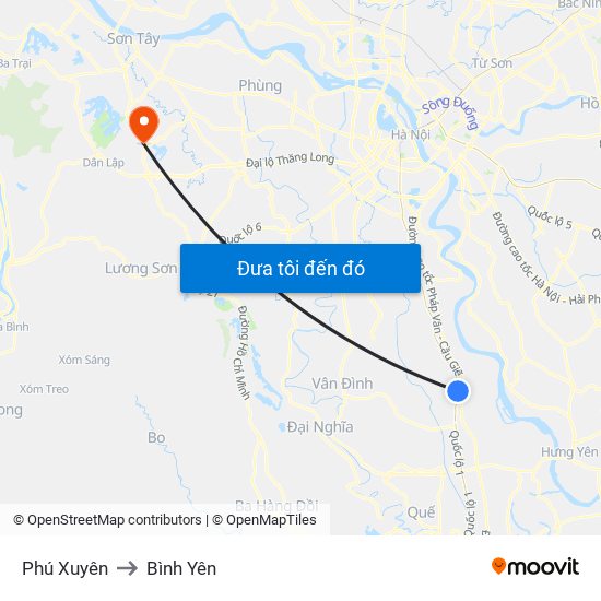 Phú Xuyên to Bình Yên map