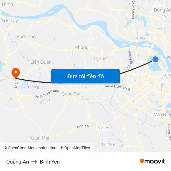 Quảng An to Bình Yên map