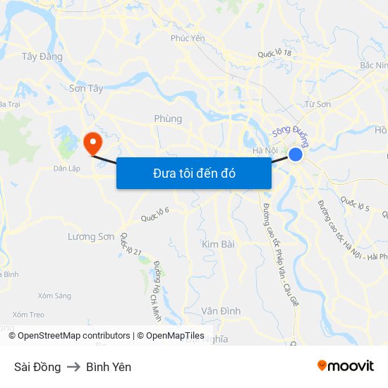 Sài Đồng to Bình Yên map