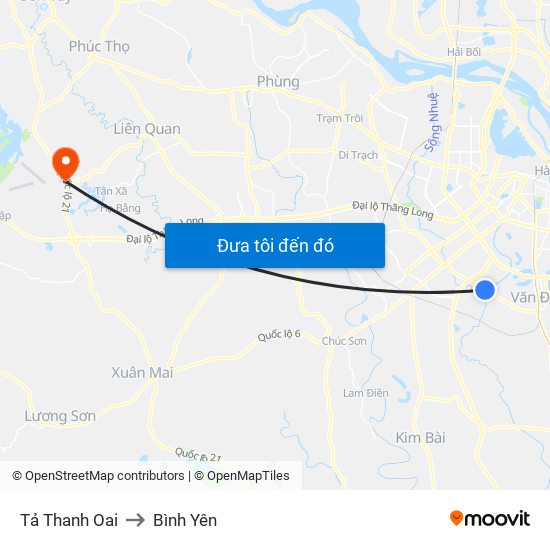 Tả Thanh Oai to Bình Yên map