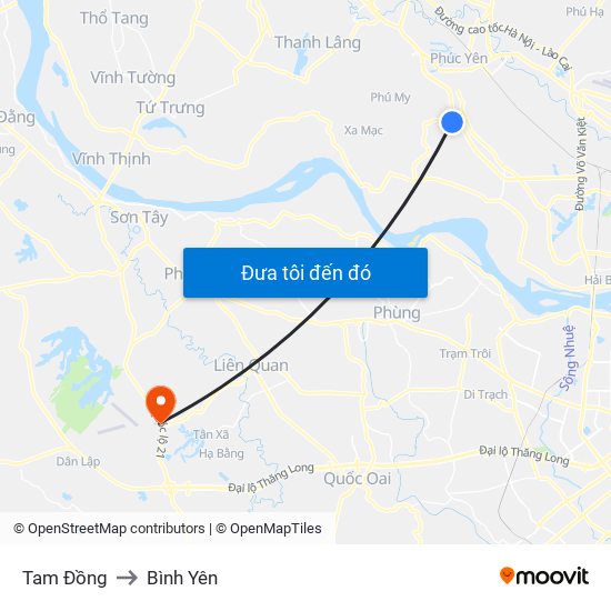 Tam Đồng to Bình Yên map