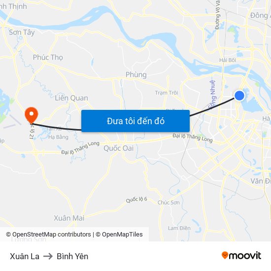 Xuân La to Bình Yên map