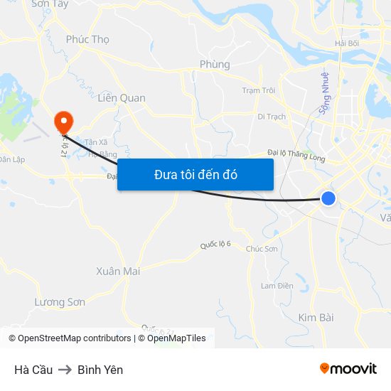 Hà Cầu to Bình Yên map