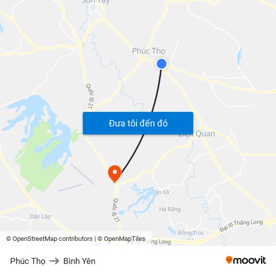 Phúc Thọ to Bình Yên map