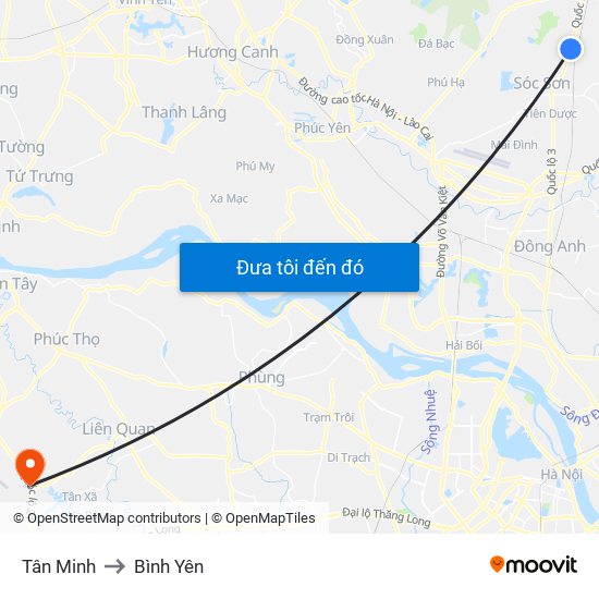 Tân Minh to Bình Yên map