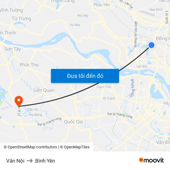 Vân Nội to Bình Yên map
