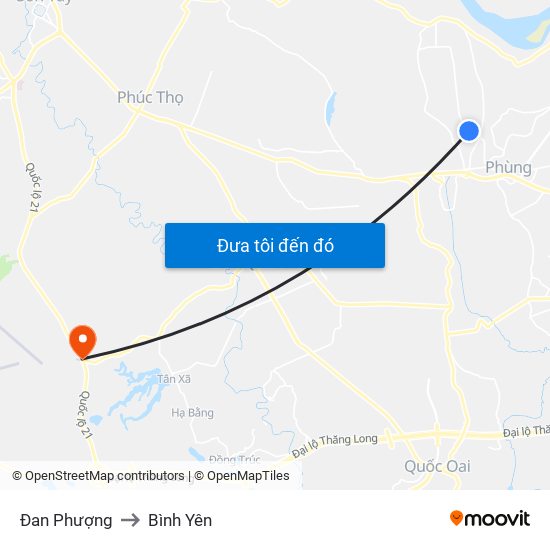 Đan Phượng to Bình Yên map