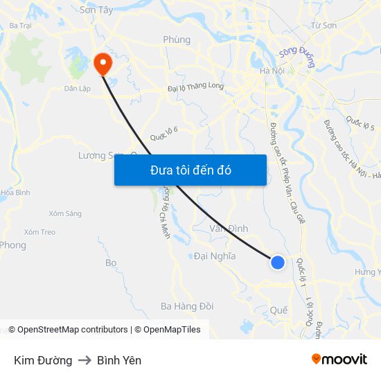 Kim Đường to Bình Yên map