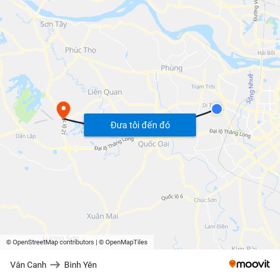 Vân Canh to Bình Yên map