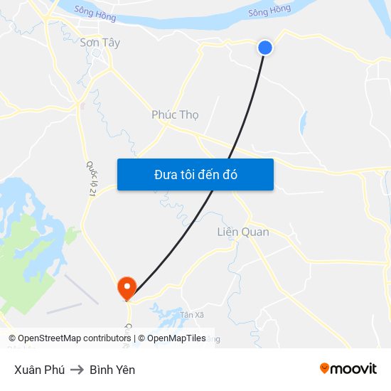 Xuân Phú to Bình Yên map