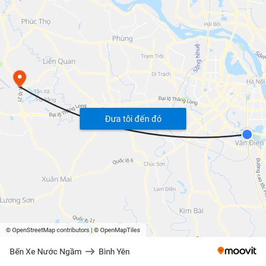 Bến Xe Nước Ngầm to Bình Yên map
