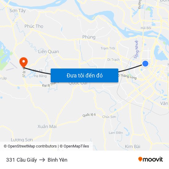 331 Cầu Giấy to Bình Yên map