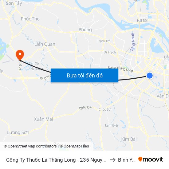Công Ty Thuốc Lá Thăng Long - 235 Nguyễn Trãi to Bình Yên map
