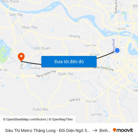 Siêu Thị Metro Thăng Long - Đối Diện Ngõ 599 Phạm Văn Đồng to Bình Yên map