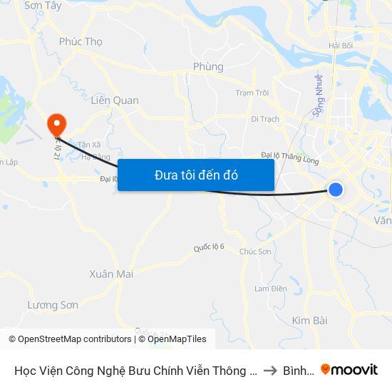 Học Viện Công Nghệ Bưu Chính Viễn Thông - Trần Phú (Hà Đông) to Bình Yên map