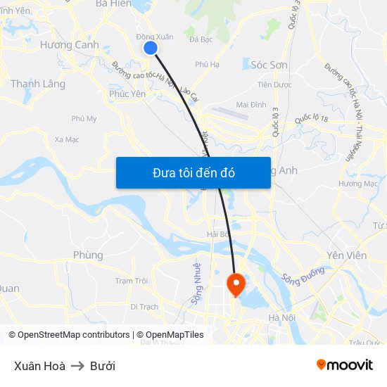 Xuân Hoà to Bưởi map