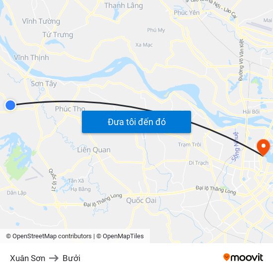 Xuân Sơn to Bưởi map