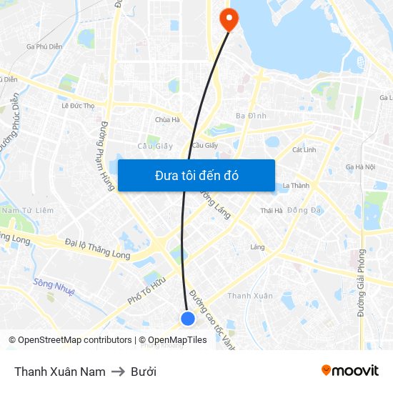 Thanh Xuân Nam to Bưởi map