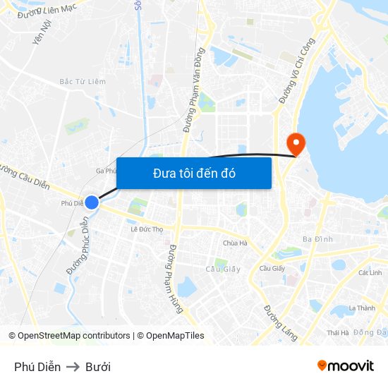 Phú Diễn to Bưởi map