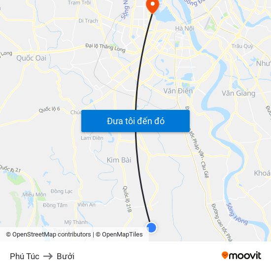 Phú Túc to Bưởi map