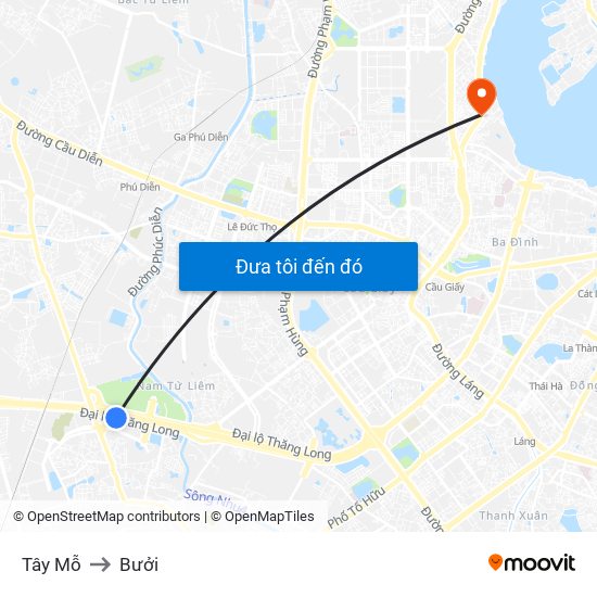 Tây Mỗ to Bưởi map