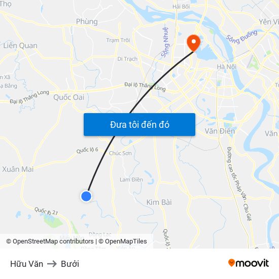 Hữu Văn to Bưởi map