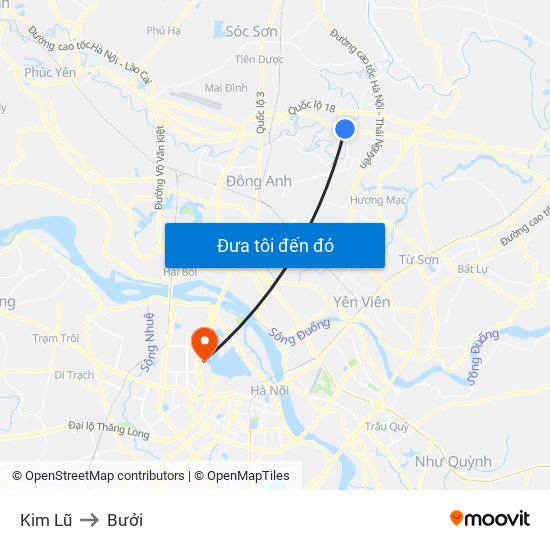 Kim Lũ to Bưởi map