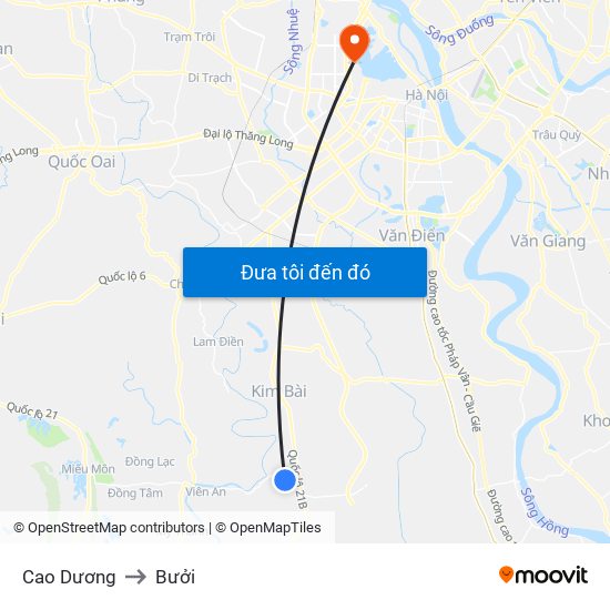 Cao Dương to Bưởi map