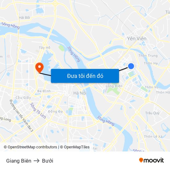 Giang Biên to Bưởi map