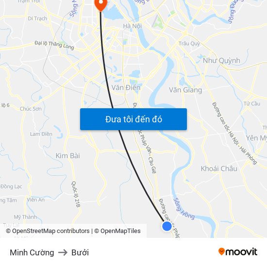 Minh Cường to Bưởi map