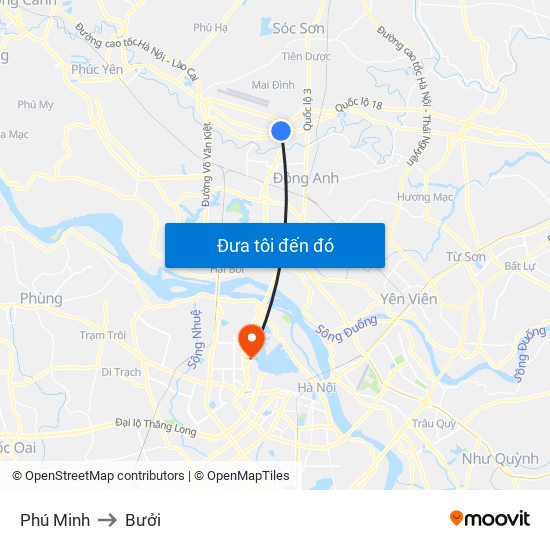 Phú Minh to Bưởi map