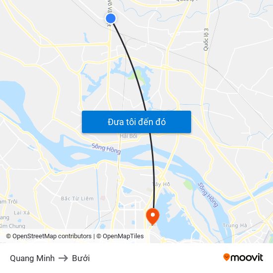 Quang Minh to Bưởi map