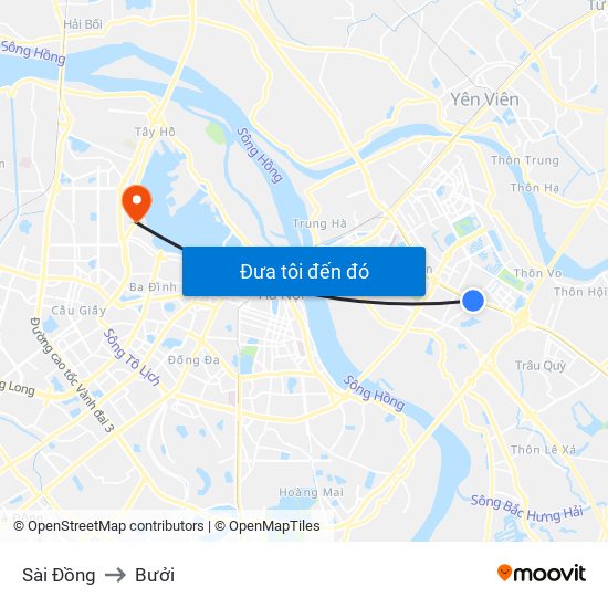 Sài Đồng to Bưởi map