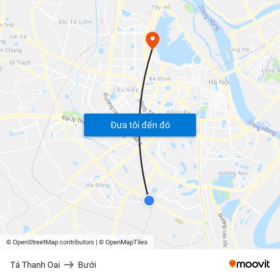 Tả Thanh Oai to Bưởi map