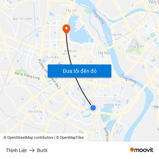 Thịnh Liệt to Bưởi map