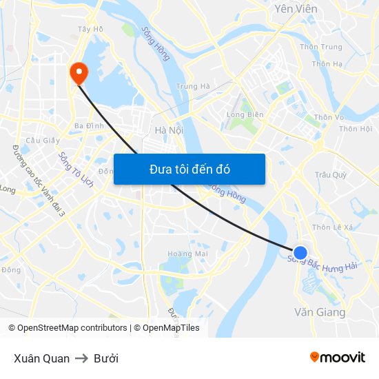 Xuân Quan to Bưởi map