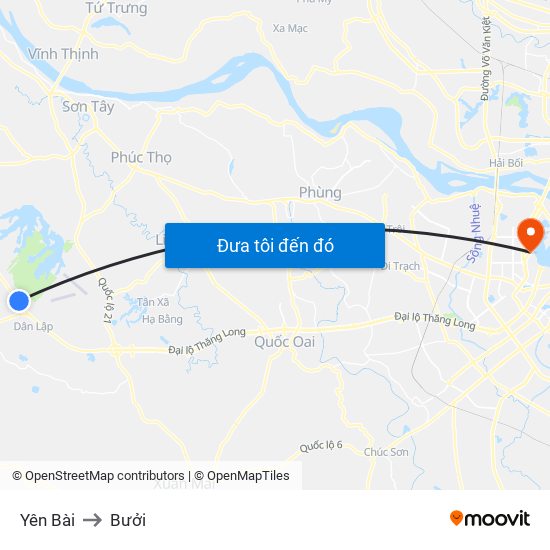 Yên Bài to Bưởi map