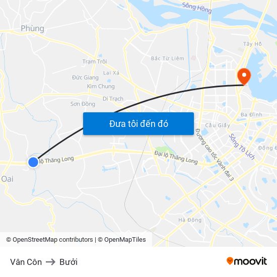 Vân Côn to Bưởi map