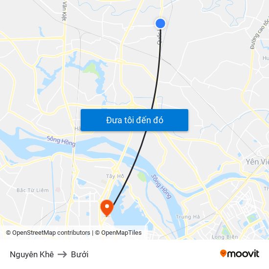 Nguyên Khê to Bưởi map